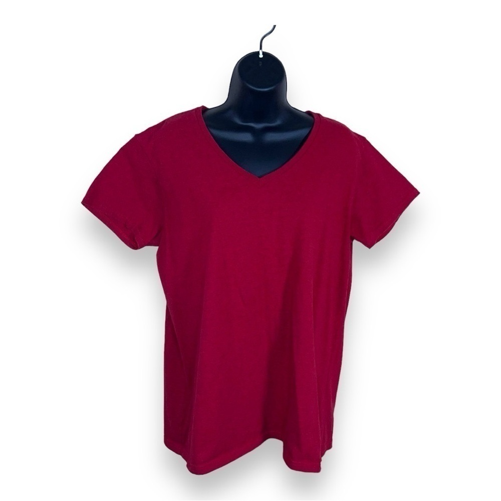 XL VINTAGE WOMENS GILDAN VNECK RED SHORT SLEEVE TSHIRT TEE CASUAL CLASSIC